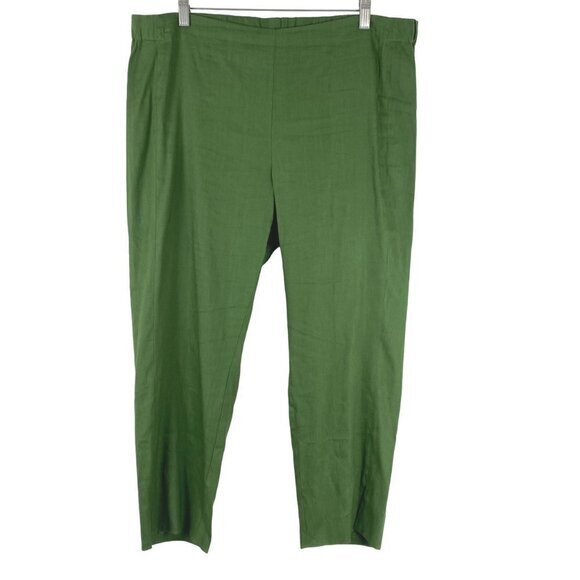J. Jill Linen Blend Stretch Pull On Cropped Pants Womens Large Green PT-2052 - Picture 1 of 7